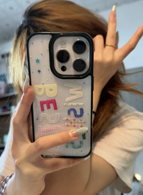 韩系涂鸦英文字母适用苹果16promax手机壳iphone14pro新款13卡通12简约11保护套15全包防摔14plu软边亚克力16