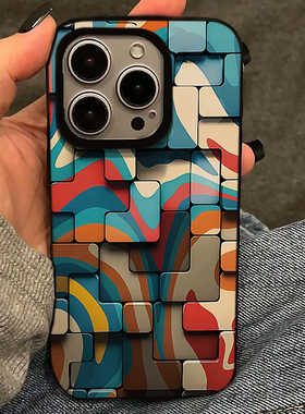 彩色方块适用苹果16promax手机壳iphone14pro新款13高级感12个性11保护套15promax全包防摔x硅胶xr软壳xsmax