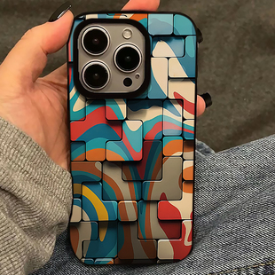 彩色方块适用苹果16promax手机壳iphone14pro新款 11保护套15promax全包防摔x硅胶xr软壳xsmax 13高级感12个性