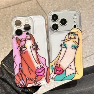 抽象美艳马适用iphone16promax手机壳15苹果17透明14华为mate70pro创意vivo小米17pro全包oppo红米k80荣耀300