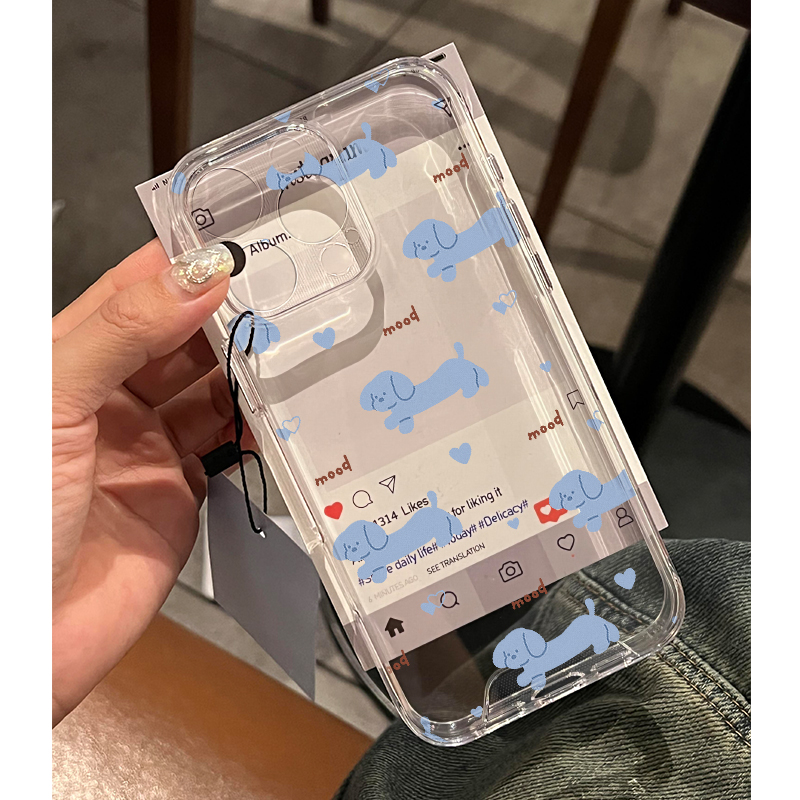 蓝色狗狗适用苹果16promax手机壳iphone15新款mate60透明14红米note13防摔k70小米华为pura70软壳vivoppo荣耀