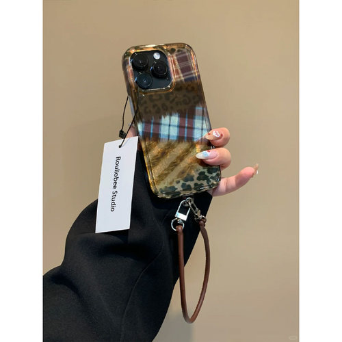 小众个性渐变晕染手机壳带皮绳