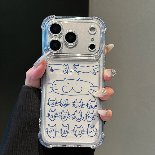 猫咪线条涂画适用iPhone17promax手机壳15苹果16pro华为mate80小米17荣耀500卡通VIVOx300防摔OPPO红米note14