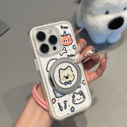 可爱小狗适用iPhone16promax手机壳14苹果15少女13/12华为mate80小米17pro荣耀VIVOx300旋转支架OPPO红米k80