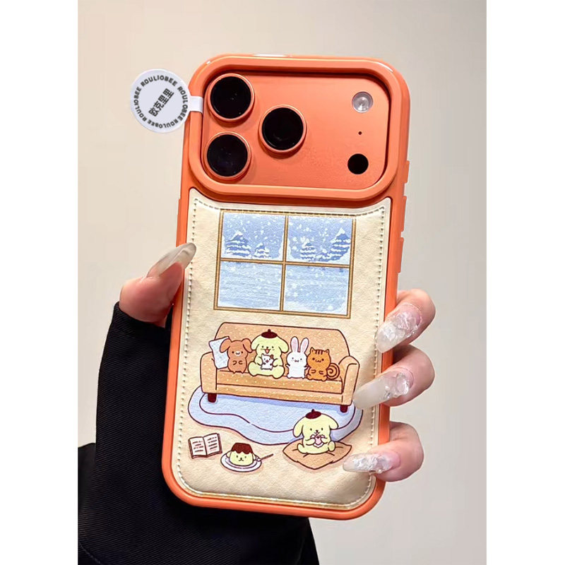 橙布丁狗之家适用苹果16promax手机壳iphone14pro新款13卡通12日韩11保护套15promax防摔17pro大孔皮纹气囊17