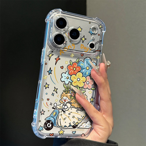 骑车花朵女孩适用iPhone18promax手机壳16苹果17pro华为mate80小米17荣耀500卡通VIVOx300防摔OPPO红米note14
