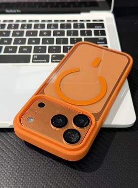 橙色磁吸壳适用苹果17ProMax手机壳iPhone16promax新款13爆款12简约14pro保护套15pm防摔15plus透明11亚克力