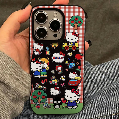 可爱卡通大孔亮黑插画手机壳kt猫