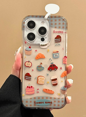 甜品插画适用苹果16promax手机壳iphone15新款mate60透明14红米note13防摔k70小米华为pura70软壳vivoppo荣耀