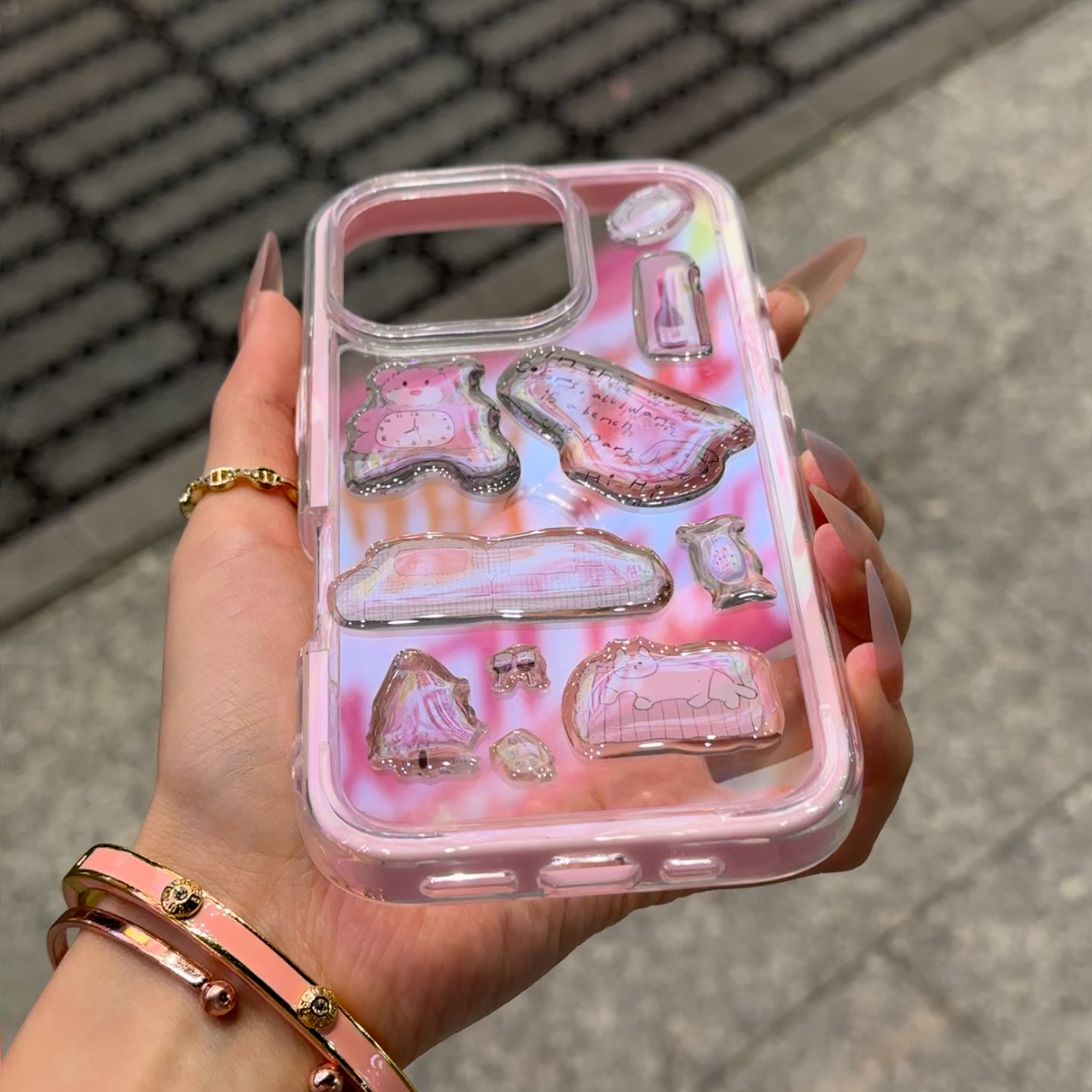 粉熊滴胶贴纸适用苹果16promax手机壳iphone14pro新款13少女心12可爱11保护套15promax防摔16plus炫彩三合一