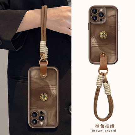 山茶花适用苹果15promax手机壳iphone16新款mate60全包12红米note13带挂绳小米14华为pura70荣耀vivoppo文艺