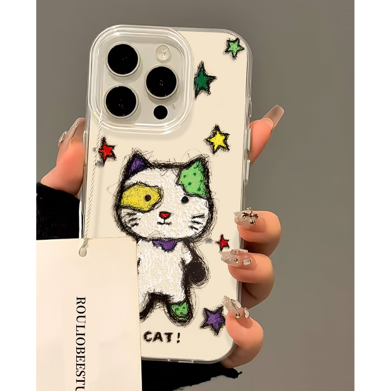潦草小怪猫适用iPhone16pro手机壳13苹果15promax可爱12/11华为mate60新款p70卡通vivo小米14红米k80荣耀oppo