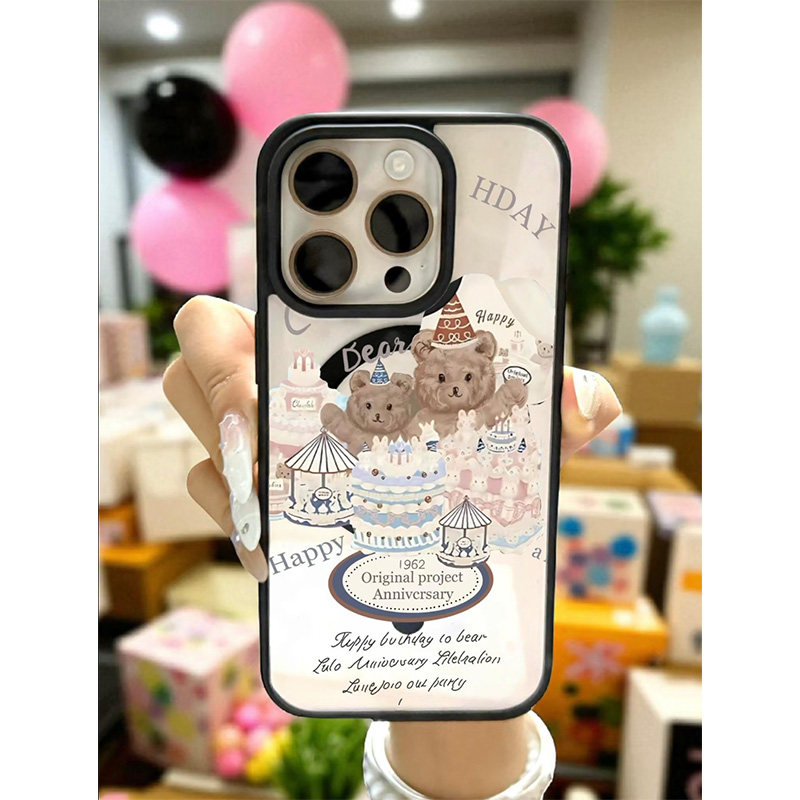 生日蛋糕熊适用iPhone16promax无线充电磁吸手机壳15promax新款14promax透明11卡通可爱13创意16plus情侣款17