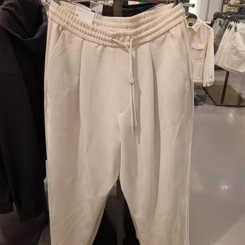 仿麂皮直筒长裤松紧腰工装休闲裤