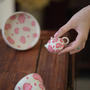 【宝宝壶·粉豹合集】闲庭原矿白玉段泥紫砂迷你小壶豹纹50cc80cc