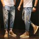 阔腿牛仔裤 裤 男宽松直筒大码 屁股大腿粗 子 胖子九分老爹男裤 夏季