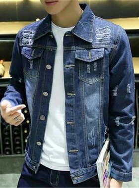 中年男士牛仔电焊工棉料工作服夹克翻领上衣劳保耐磨外套牛仔褂子