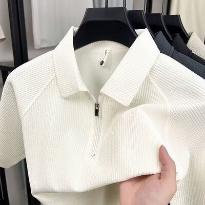 夏季POLO衫男短袖宽松休闲半袖男生上衣翻领纯色冰丝短袖T恤男款