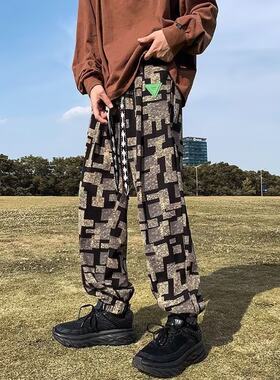 oversize裤子高街美式复古vibe休闲裤男夏季凉感黑白格子男裤长裤