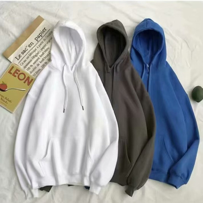 重磅纯色连帽卫衣男秋冬加绒加厚2024新款宽松oversize外套上衣潮