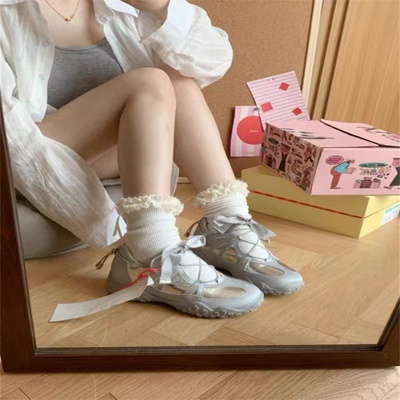 小众蕾丝绮梦7cm内增高厚底芭蕾德训鞋女玛丽珍夏季透气运动凉鞋