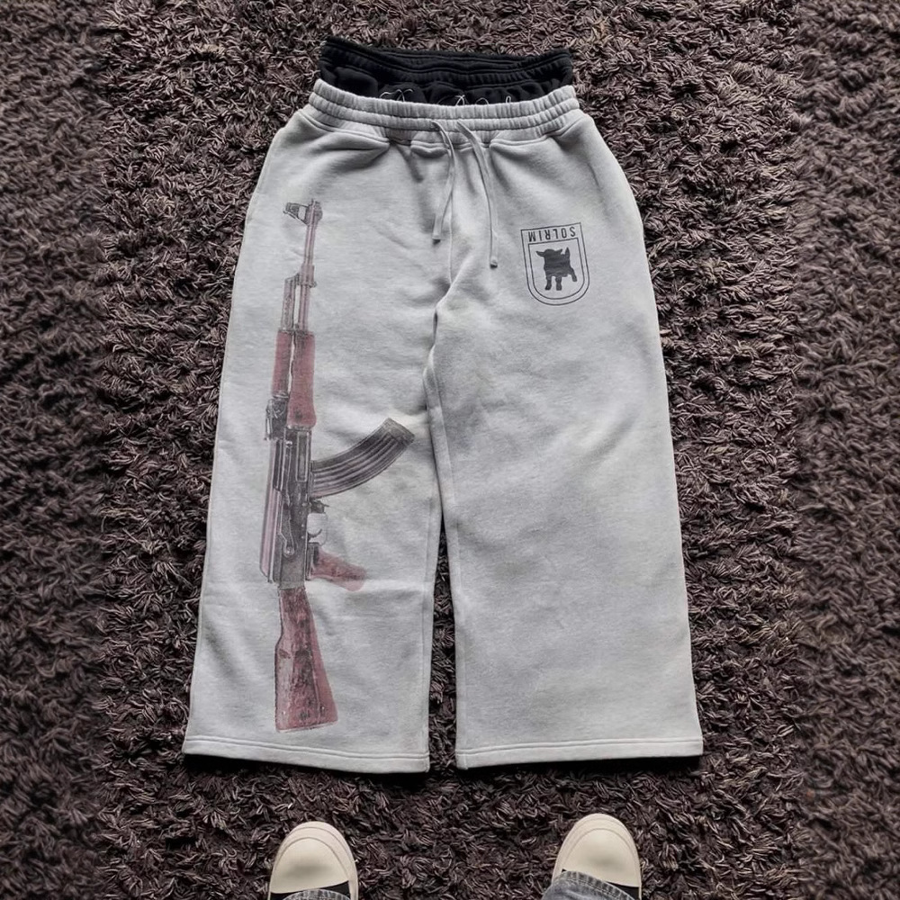 欧美街头复古双腰刺绣休闲裤