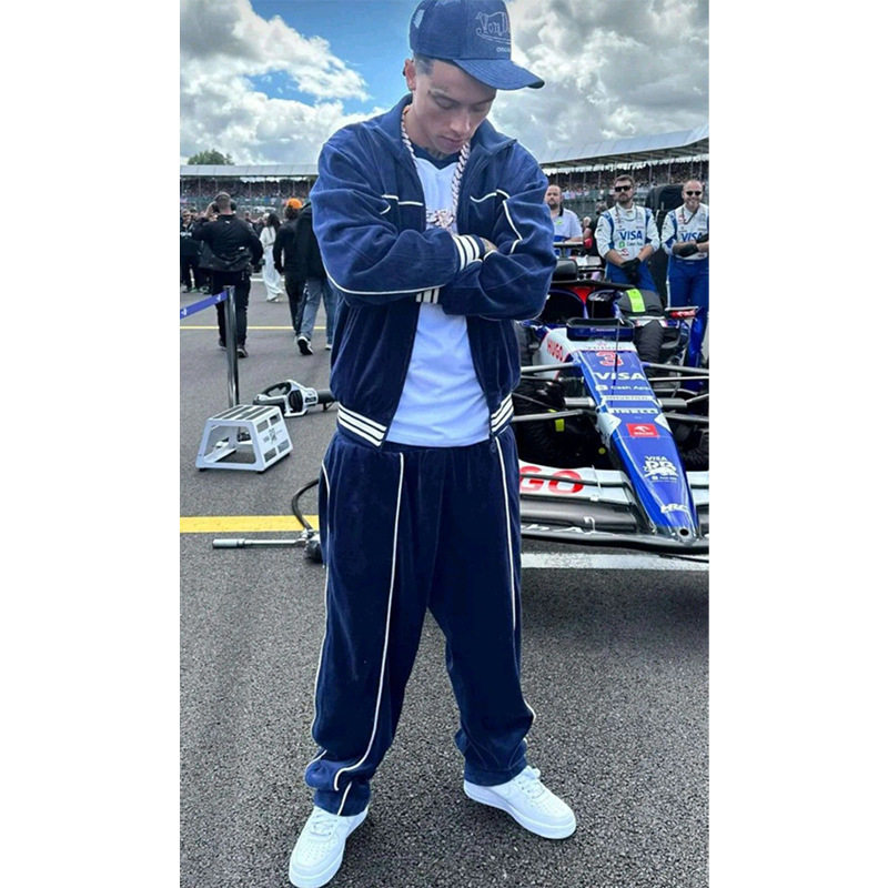 Y2K 英式嘻哈街头丝绒立领夹克外套男潮牌休闲套装centralcee同款