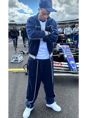 Y2K 英式嘻哈街头丝绒立领夹克外套男潮牌休闲套装centralcee同款