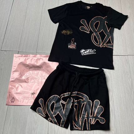 带包装配件高品质SYnaWorld嘻哈发泡印花短袖休闲宽松T恤高街短裤