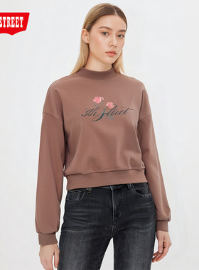 第五街5th street女装韩版时尚短款卫衣宽松圆领上衣168020-243