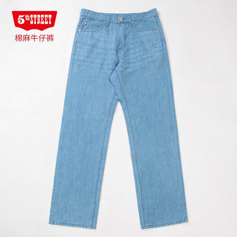 第五街5th street男装薄款休闲宽松直筒棉麻牛仔裤317033-252