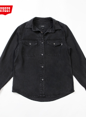 第五街5th street春季女装复古修身显瘦长袖牛仔衬衫330568-261