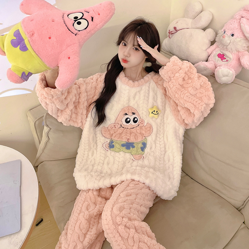 女孩法兰绒初中学生家居服秋冬