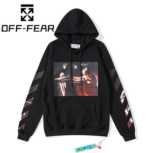 潮流连帽卫衣OW箭头长袖 正品 OFF男女斑马线white休闲宽松春秋冬季