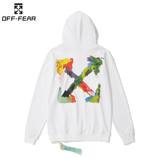正品 套头卫衣WHITE宽松百搭斑马线OW潮 OFF笔触感箭头图案印花长袖
