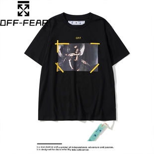 正品 青少年宽松印花T恤WHITE上衣 OFF斑马线箭头男女情侣天使短袖