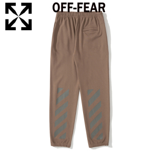 子潮牌 纯棉箭头OW束脚卫裤 OFF斑马线斜条纹休闲运动长裤 男女同款
