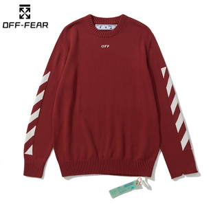 箭头LOGO嵌花针圆领毛衣 上衣WHITE潮流大码 正品 OFF休闲OW宽松长袖