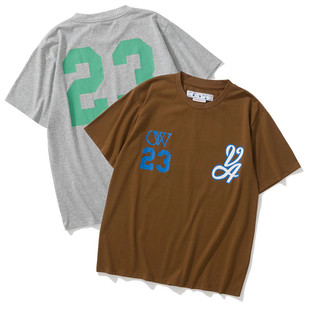 男女纯棉短袖 WHITE箭头印花斑马线夏季 23号篮球训练服T恤 OFF