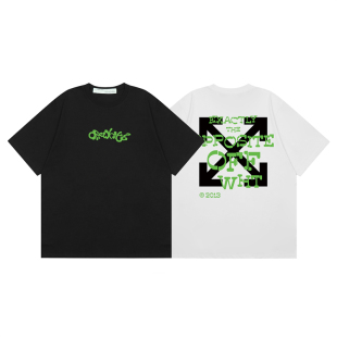 潮牌箭头斑马线T恤上衣 男女情侣款 正品 OFF油画印花WHITE休闲短袖