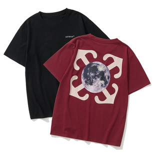 短袖 OFF 男女款 WHITE月球表面箭头印花斑马线刺绣针织夏季 T恤