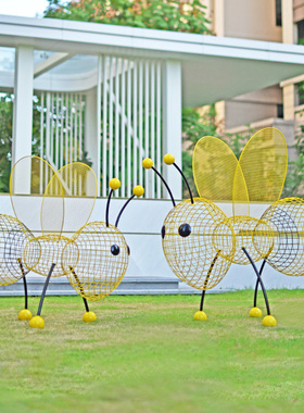 户外铁艺蜜蜂不锈钢雕塑景观庭院草坪动物装饰公园小区昆虫摆件