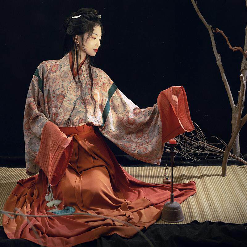 新品 暮蝉 改良晋制复原魏晋汉服女晋襦交领交窬裙日常国风套装