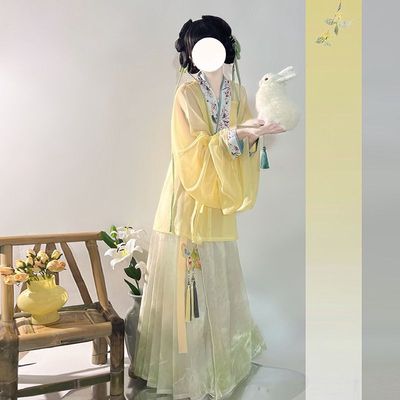 原创对交明制琵琶袖上衣马面裙渐变女汉服2025春夏新款中国风套装