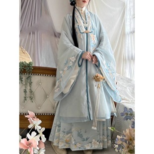 原创汉服【春茶兰馨】明制立领长衫一片式马面裙重工绣花簪花秋季