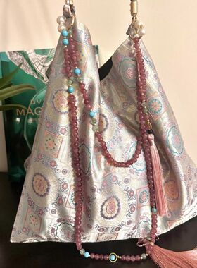 新中式珠链女款小众包包挂件双层流苏民族风琉璃珠链条饰品