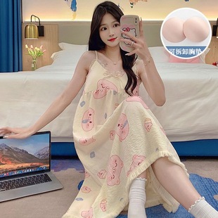 吊带可爱卡通甜美带胸垫睡衣夏天少女连衣裙4065 星 睡裙女夏季