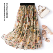 真丝夏季 优雅半身裙度假 宽松长款 女薄款 印花桑蚕丝a字裙中年大码