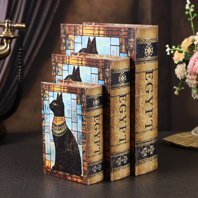 欧式复古皮革仿真书套装摆件木质假书收纳储物盒书房书架陈列装饰