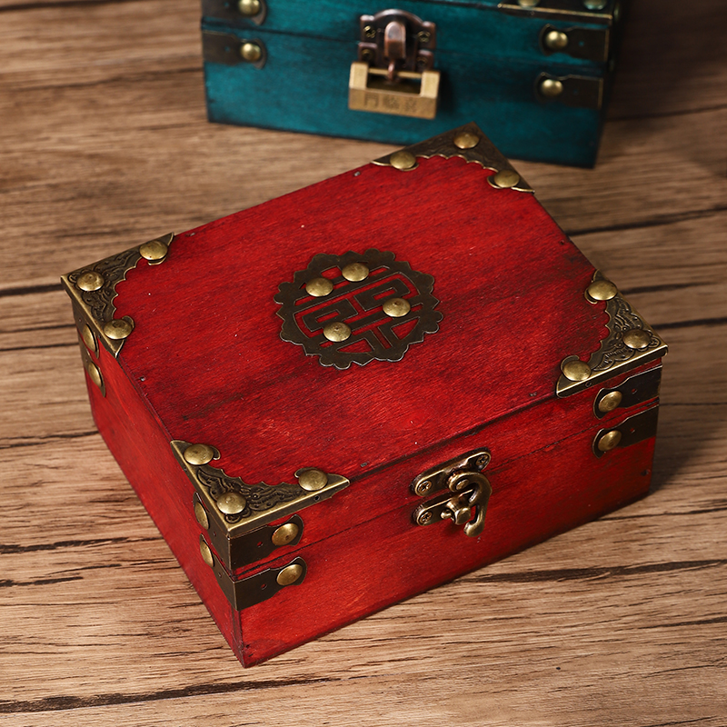 复古做旧多色木盒子带锁包装盒